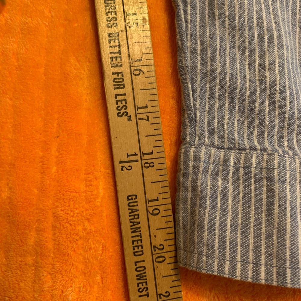 Light Blue Striped Linen Shirt Dress Long Sleeve Size Small/Tall - Picture 11 of 13